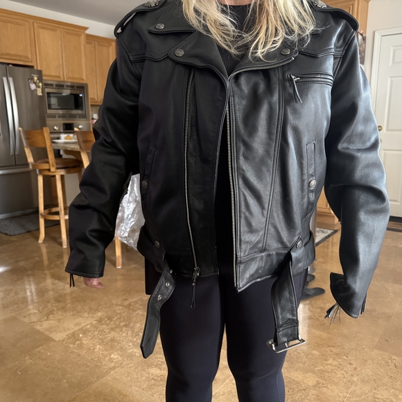 Harley-Davidson Black Leather Jacket with Fringe - Picture 3 of 9